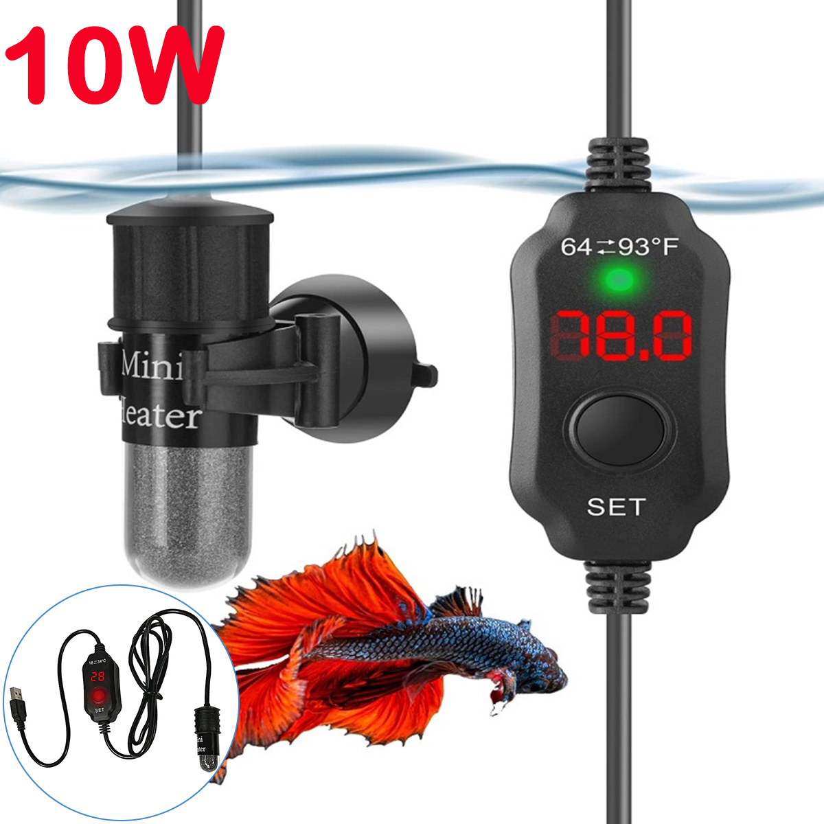 Marine Aquarium Mini - 10W verstelbare aquariumverwarmingsstaaf 18-34 ° C